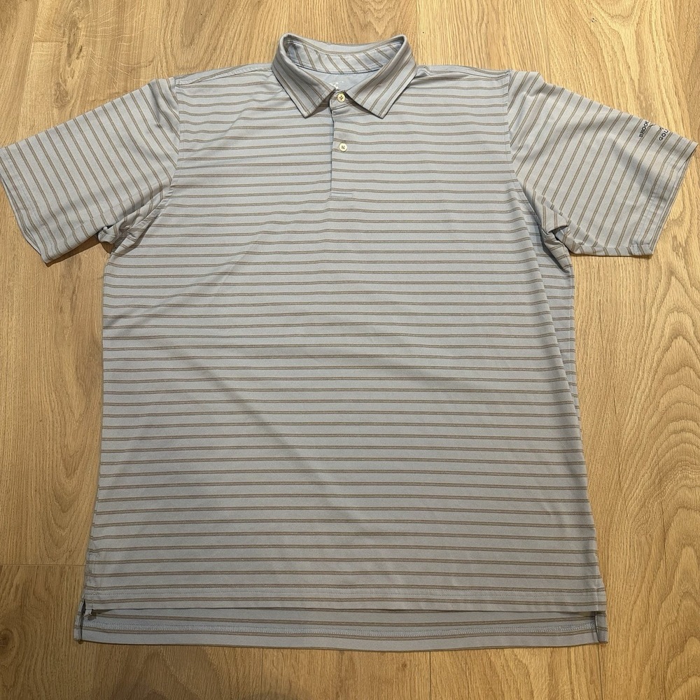 Fairway & Green Polo Shirt Mens XL Gray‎ Blue Striped F&G Tech Polyester Spandex